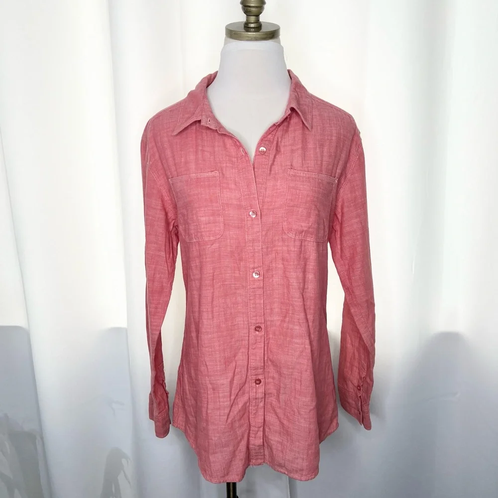 FREE PEOPLE Road Trip Chambray Crochet Button Down Shirt